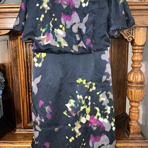 Blue Floral Print Women's Dress - Elegant Blouson Silhouette